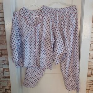 Women's  Flannel Floral Pajama Set - Red and Blue Womens Size XXXLARGE